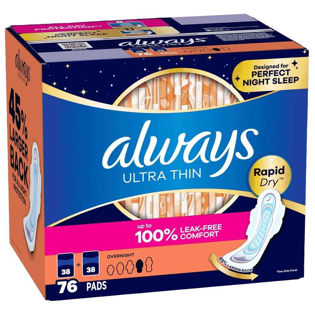 Always Ultra Thin Overnight Pads with Wings 76 ct buy online USA